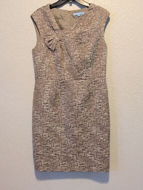 ANTONIO MELANI Metallic Taupe Bow-Accent Midi Dress